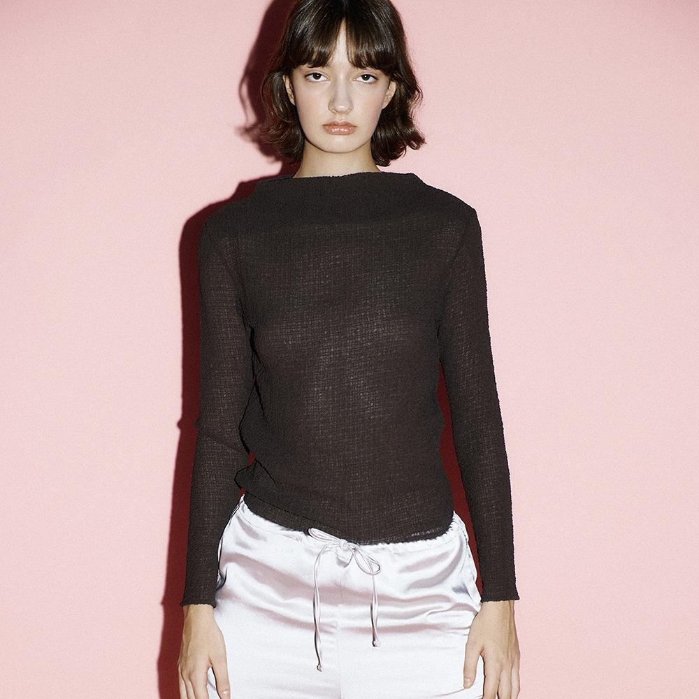 Textured Boat-Neck Top_Walnut Brown