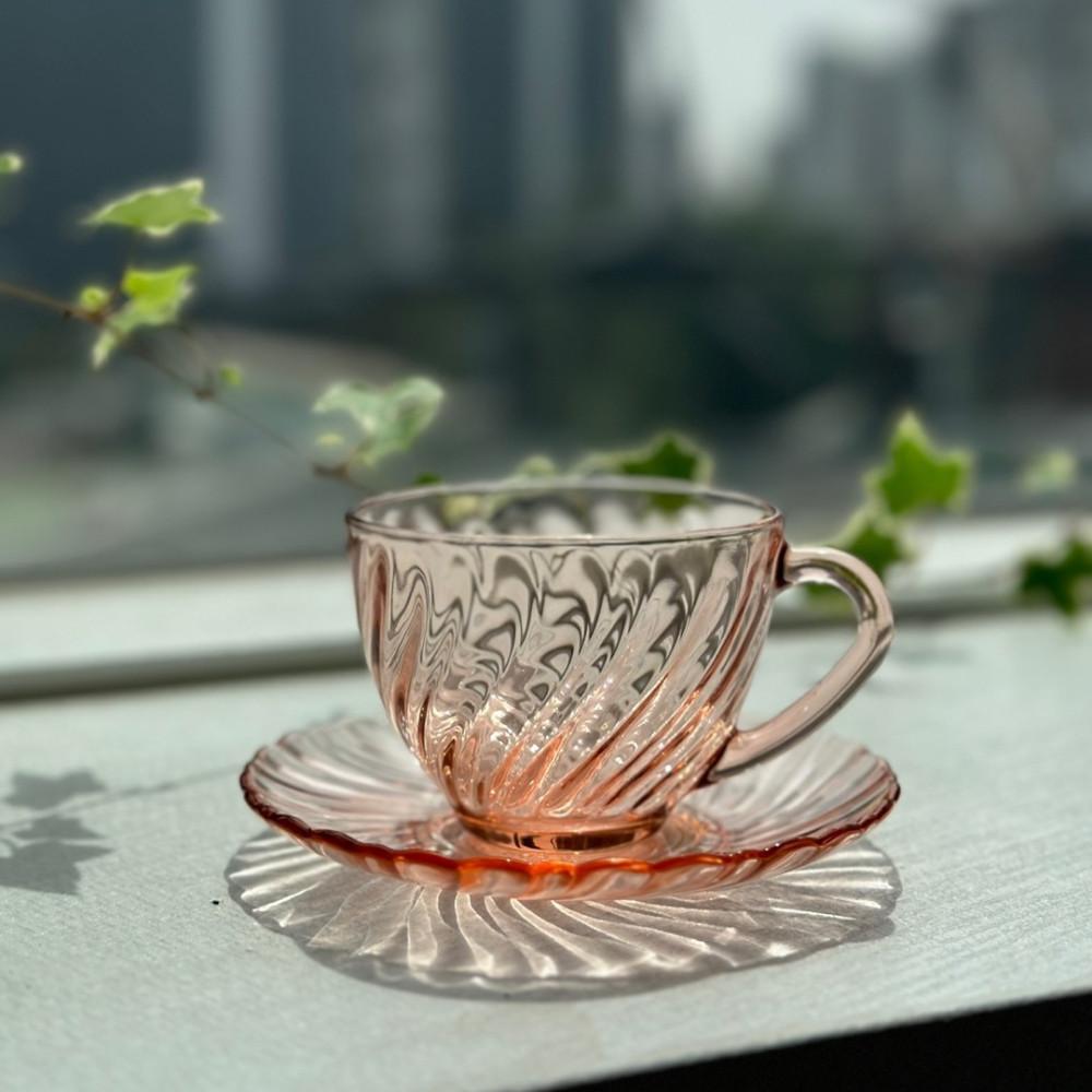 [빈티지] 알코록 로잘린 핑크 스월 Arcoroc 찻잔 세트 예쁜 커피잔