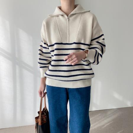 이런 상품 어때요? 여성 도톰 폭닥 집업 니트 티 겨울 캐주얼 77 스트라이프