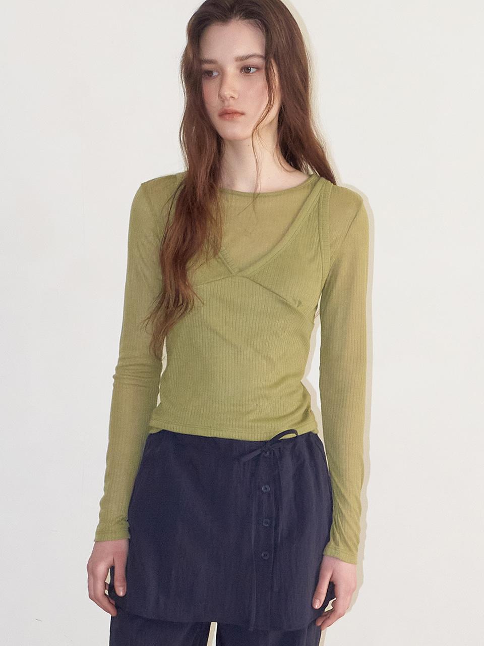 에트몽 Ribbed Layered T-Shirt SET, Olive