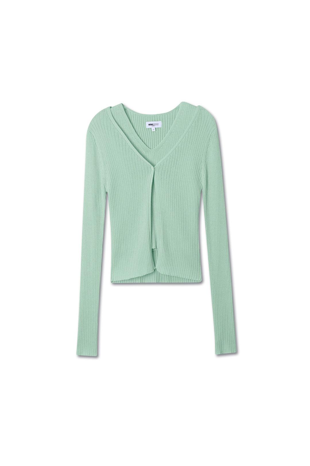 RIBBED SLEEVELESS CARDIGAN SET MINT