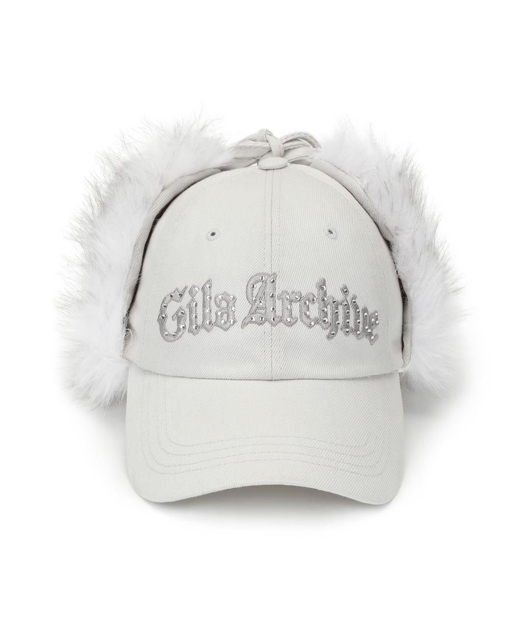 FAUX FUR HOTFIX LOGO EARFLAP CAP_GREY