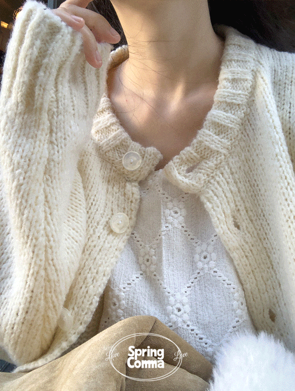스프링콤마 [MADE][국내제작][무배][당일] 머핀 라운드루즈핏울니트가디건-아이보리 (울24%) (단독주문만 당일 출고 가능!)