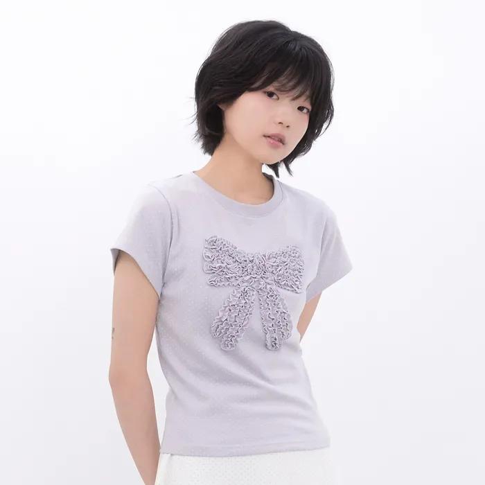 Dot Frill Ribbon T-Shirt (BABYBLUE)