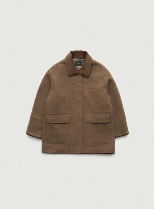 Corduroy Collar Herringbone Short Coat_Camel