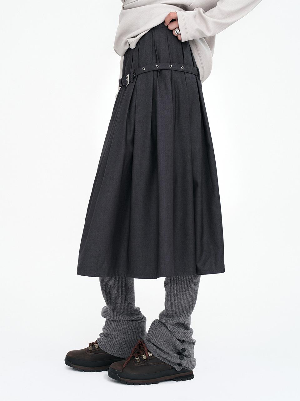 Belt Pocket Midi Skirt [Charcoal]
