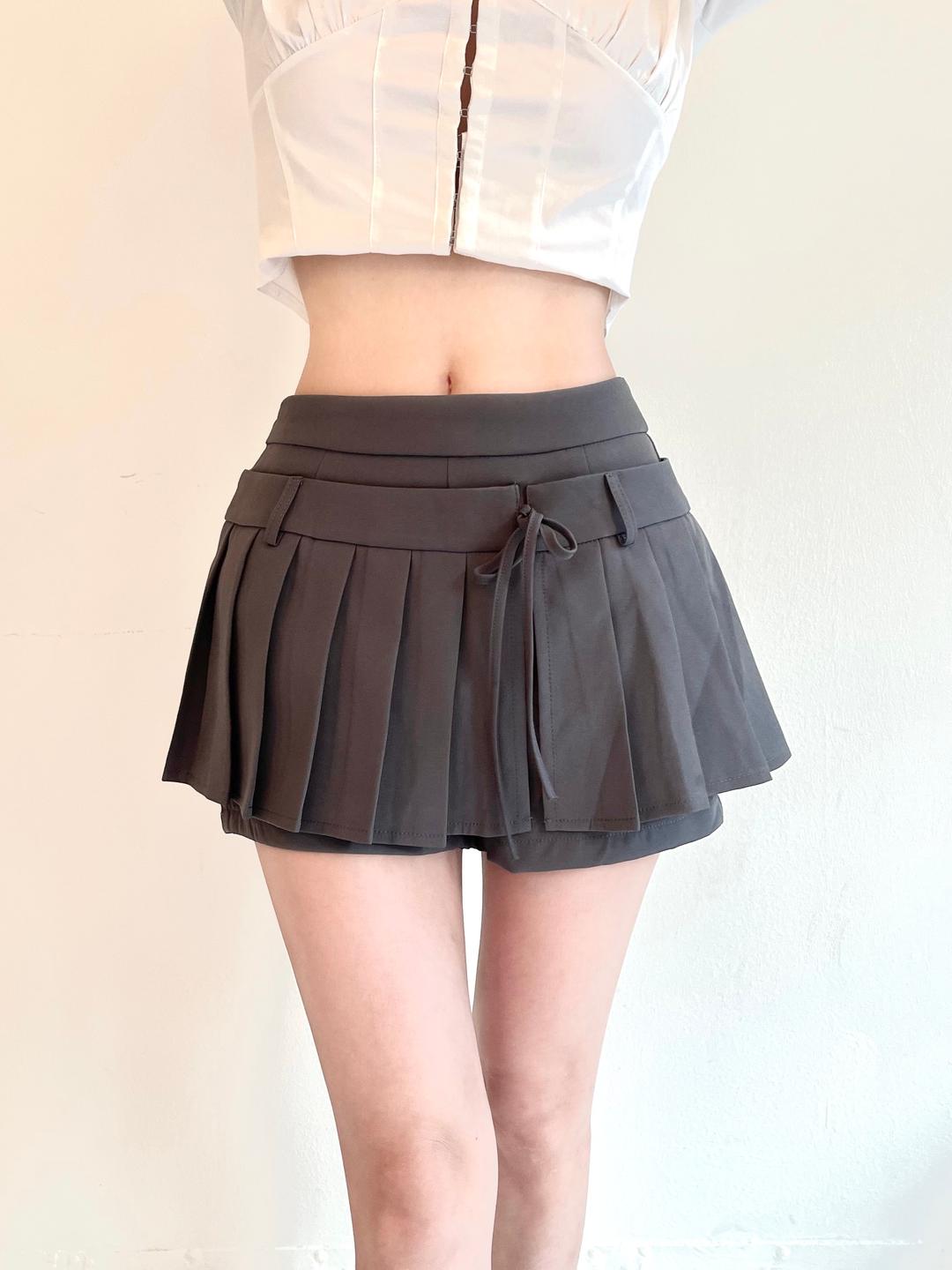 1060. Ribbon wrap pleats mini sk (2color)