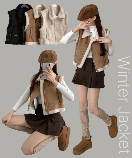 [전체양털/왕따듯,MD픽!!]전체 양털기모 하이넥 버클 무스탕 조끼 베스트