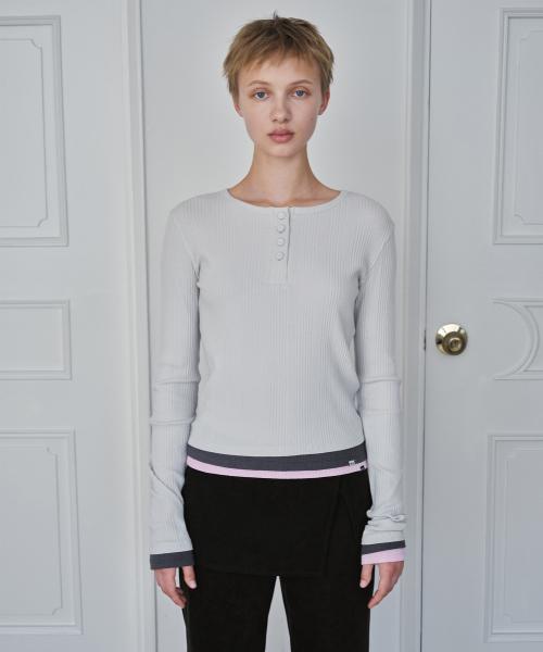 Layered Henley Neck Top / Light Grey