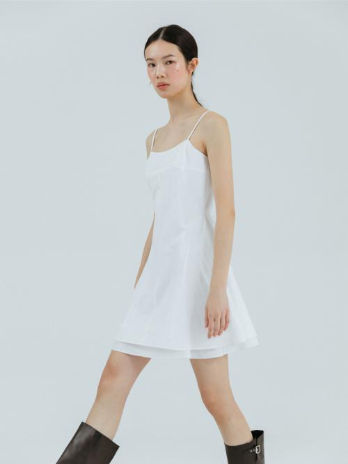 Slip Flare Layered Mini Dress White
