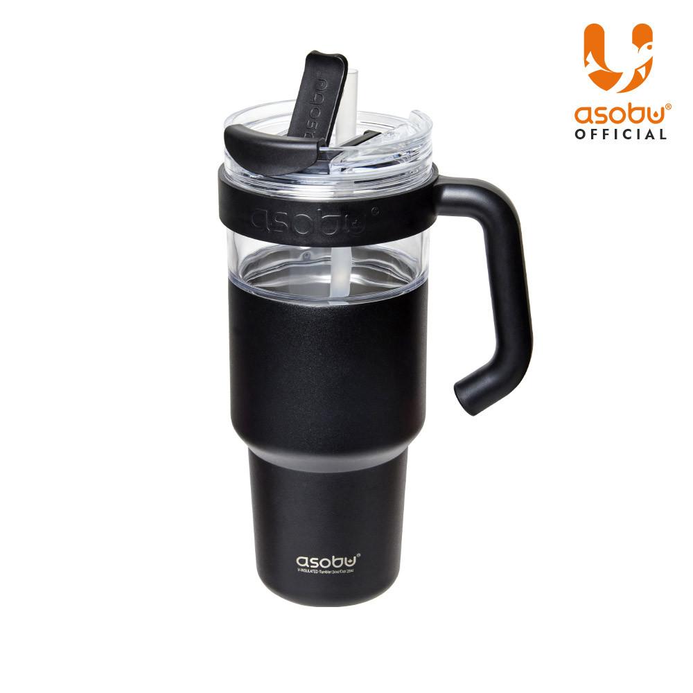 캐나다 아소부 스테인레스 보온보냉 대용량 손잡이 빨대텀블러 2IN1 익스플로러 1L 블랙