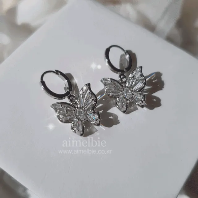 [에스파 카리나 착용] Butterfly Fairy 큐빅 나비 원터치 귀걸이