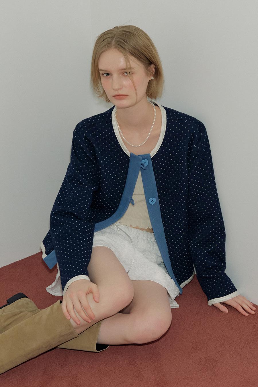 HEART BUTTON QUILTING JACKET - NAVY