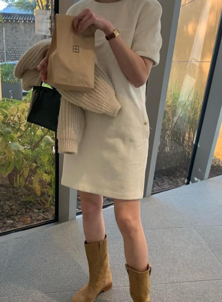 brush 브러쉬 디너 트위드 반팔원피스 하객룩 연말룩 원피스