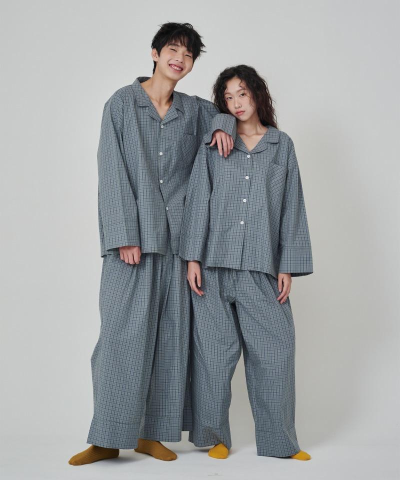 (uni)도미토리 머키 체크 파자마 그린