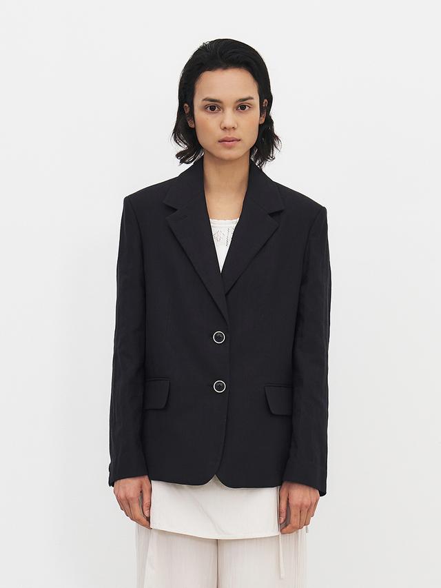 TFR LINEN HERRINGBONE BLAZER_NAVY