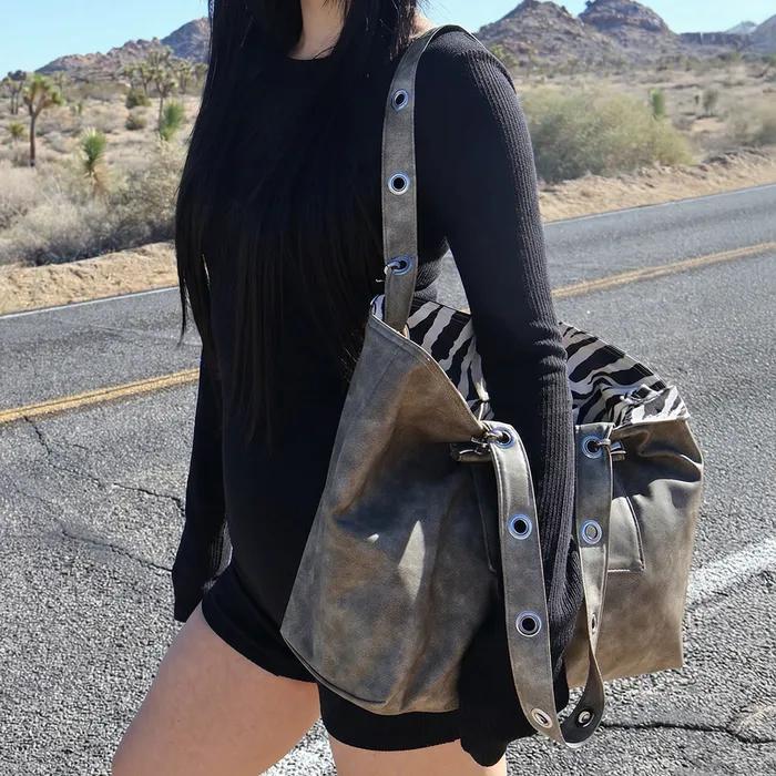 EYELET LEATHER BAG (VER.2) - KHAKI