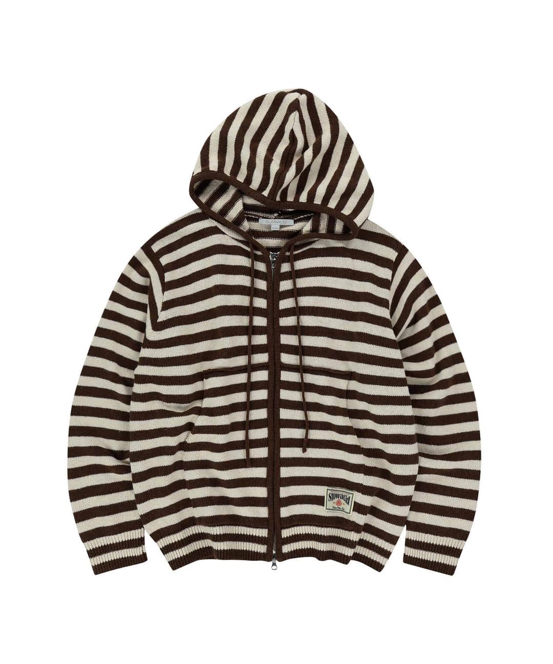 STRIPE KNIT HOOD ZIP-UP [BROWN]