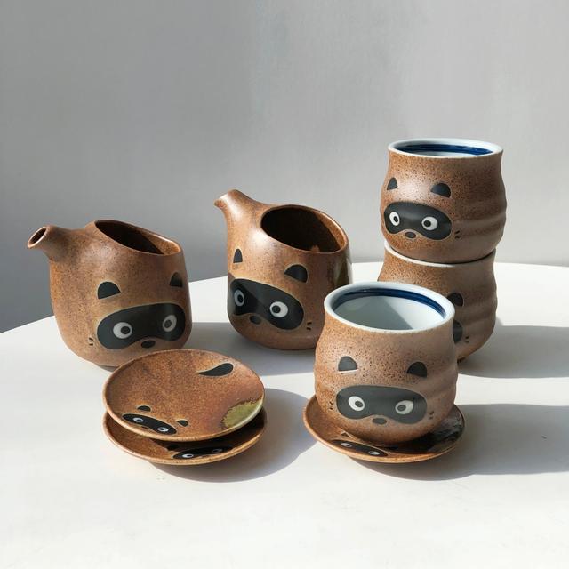 너구리 도쿠리 도자기 물잔 주전자 이자카야 사케