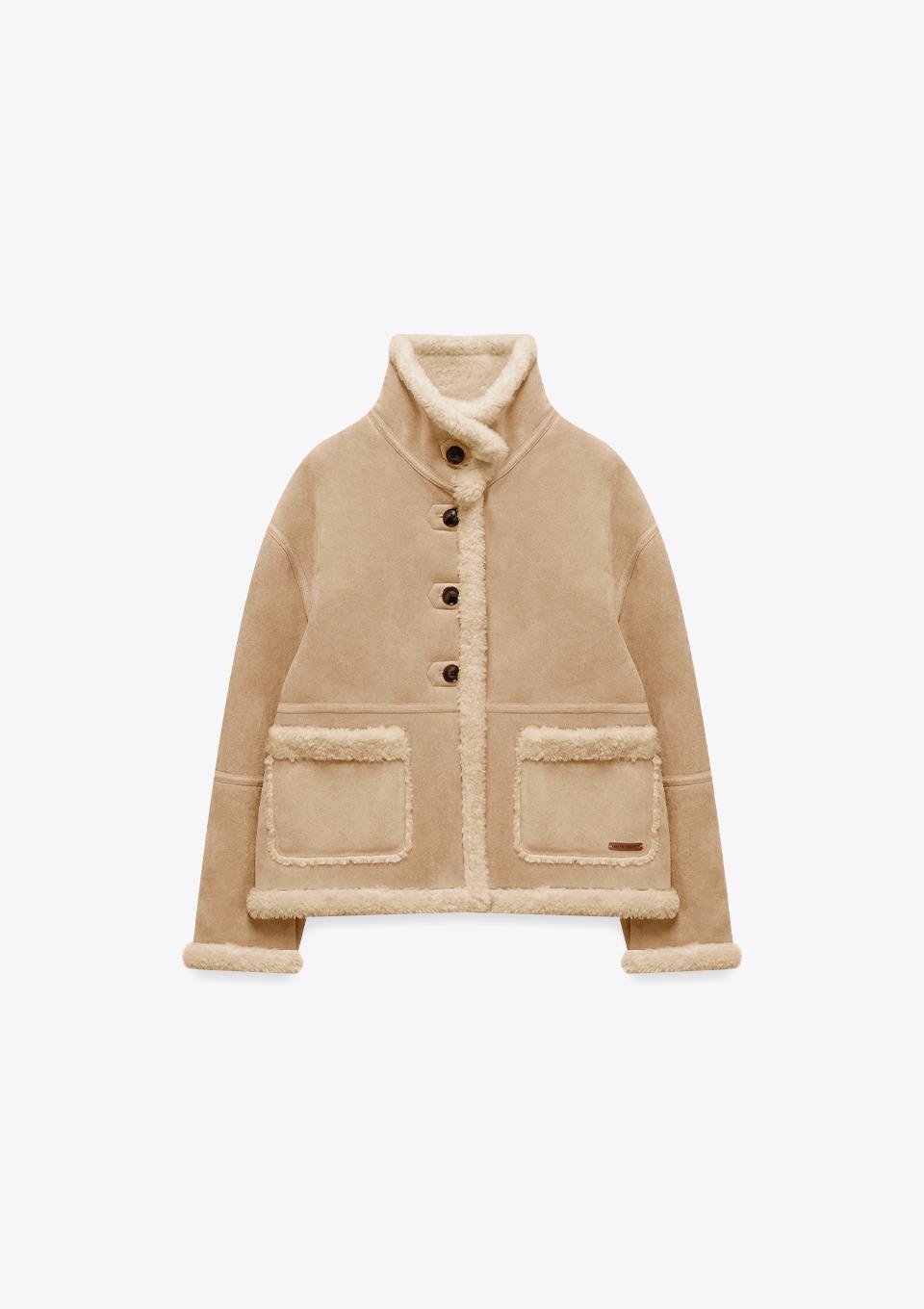 배색 하이넥 인조 무스탕(MAFDJK09CBE)