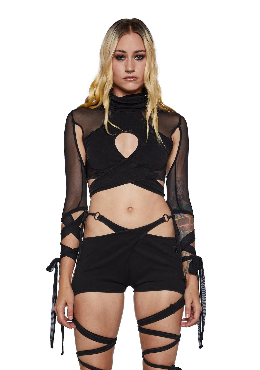 Tempo Mock Neck Wrap Top - BLACK / XX-Small