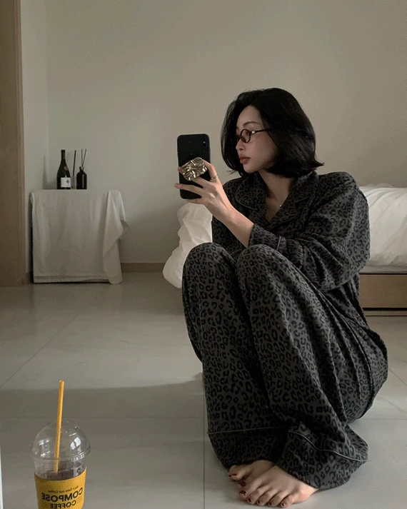 립스 호피 기모 홈웨어 세트(2color)