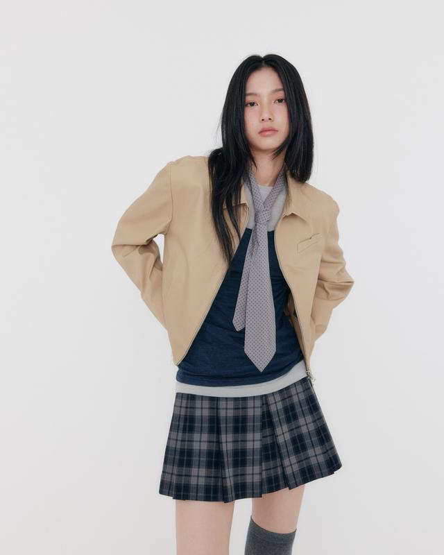 Classic Check Pleated Miniskirt ( Grey/Navy )