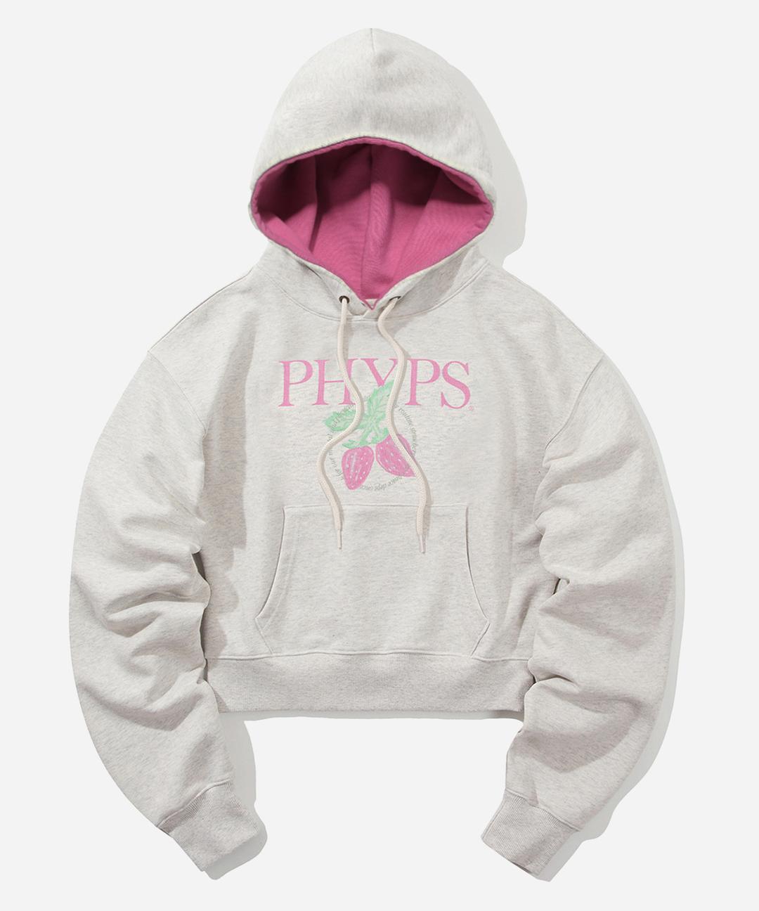 WOMENS CROP STRAWBERRY HOODIE OATMEAL