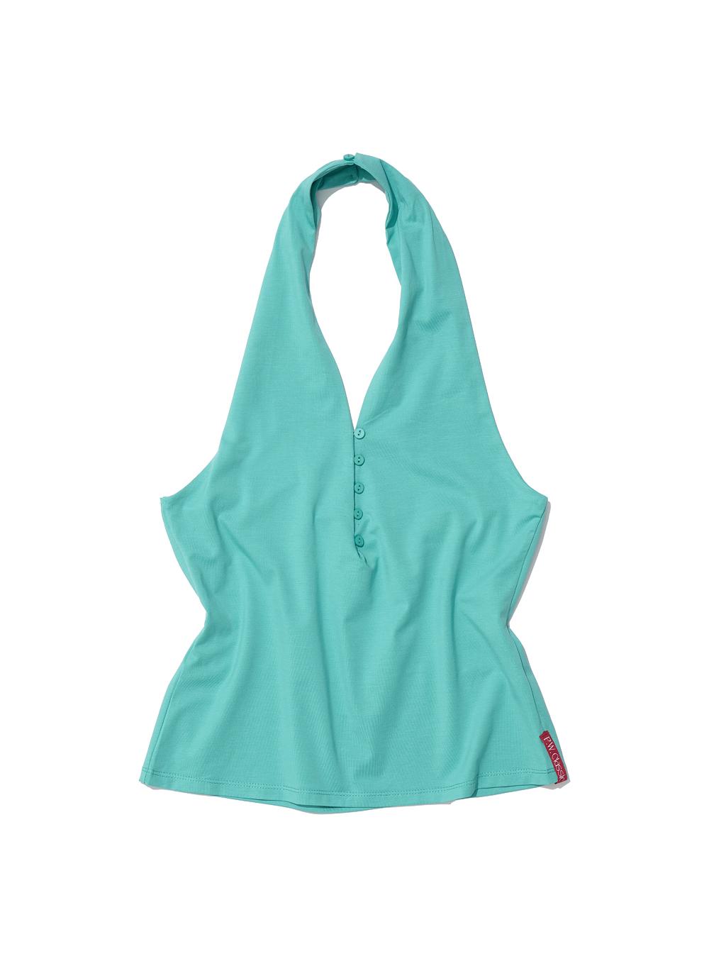 [WOMEN] PWC BUTTON-UP JERSEY HALTER NECK TOP_EMERALD