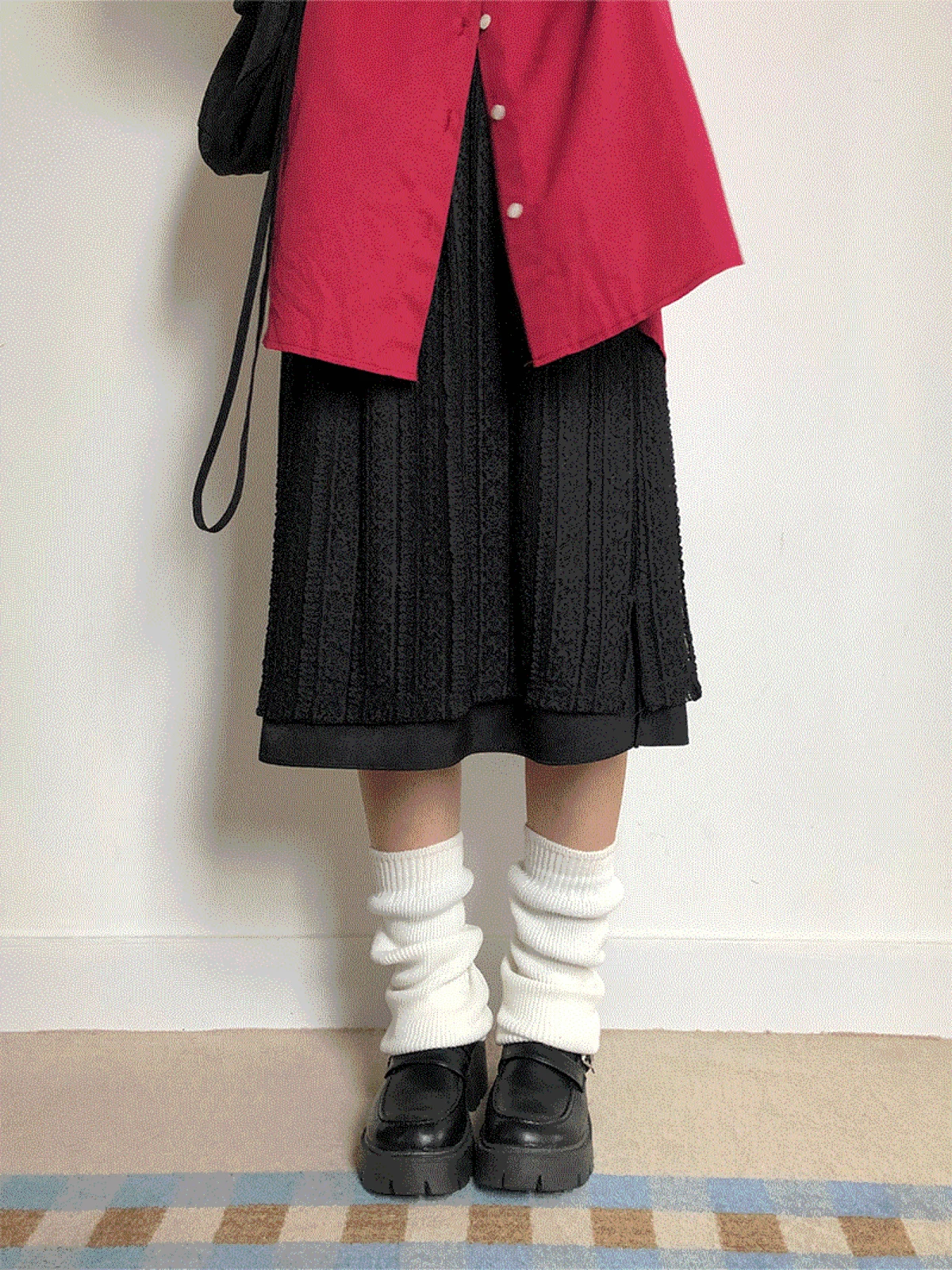 트임 미디 레이스 스커트