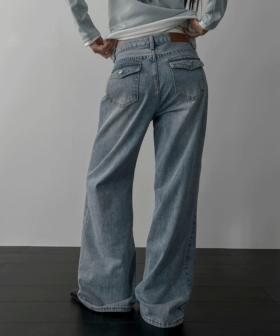 포켓 와이드 데님 팬츠