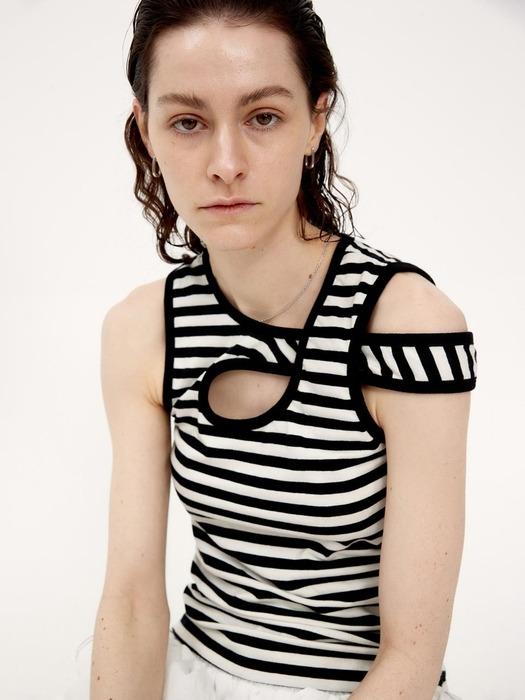 스트라이프 슬리브리스 (블랙)