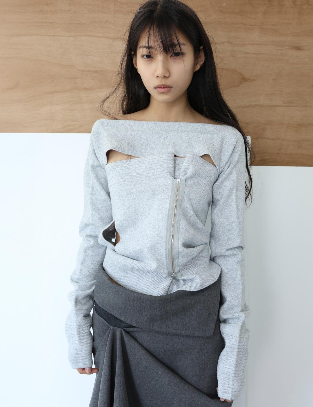 Double slit knit bolero (light grey)