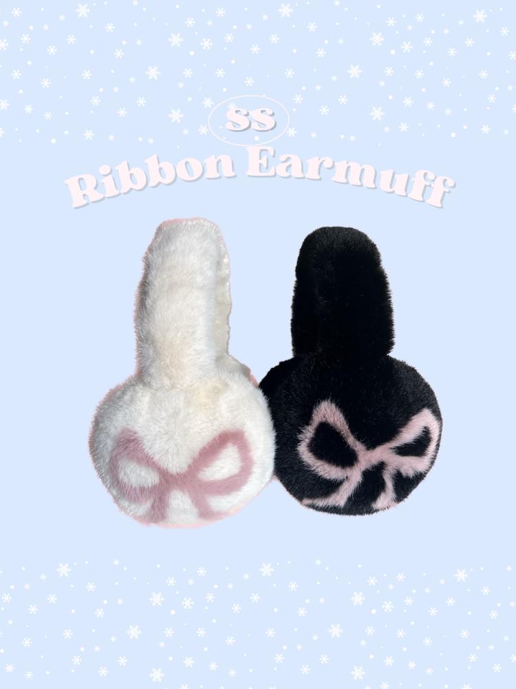 수심 Ribbon Earmuffs(2 color) 리본 귀마개 이어머프 방한 털 귀도리