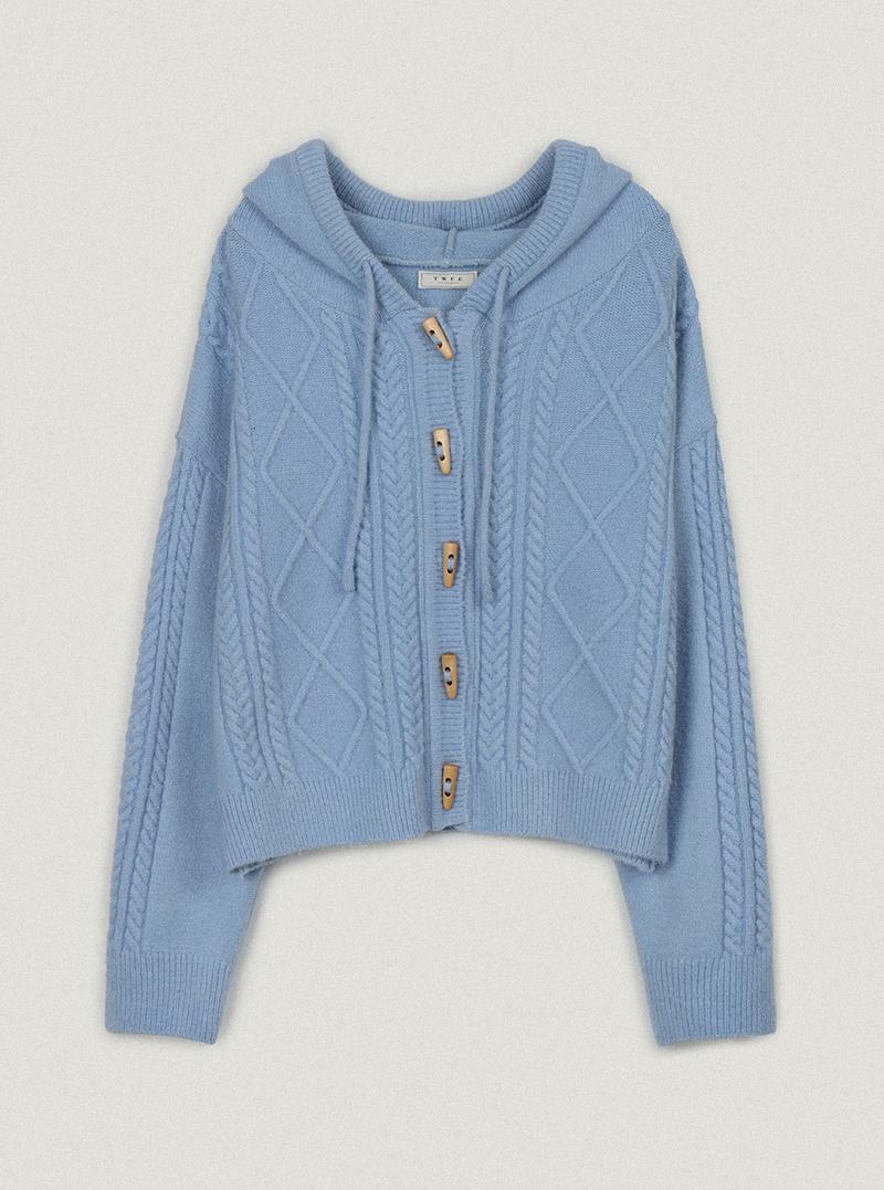 트위 네브 토글 후드 니트 가디건