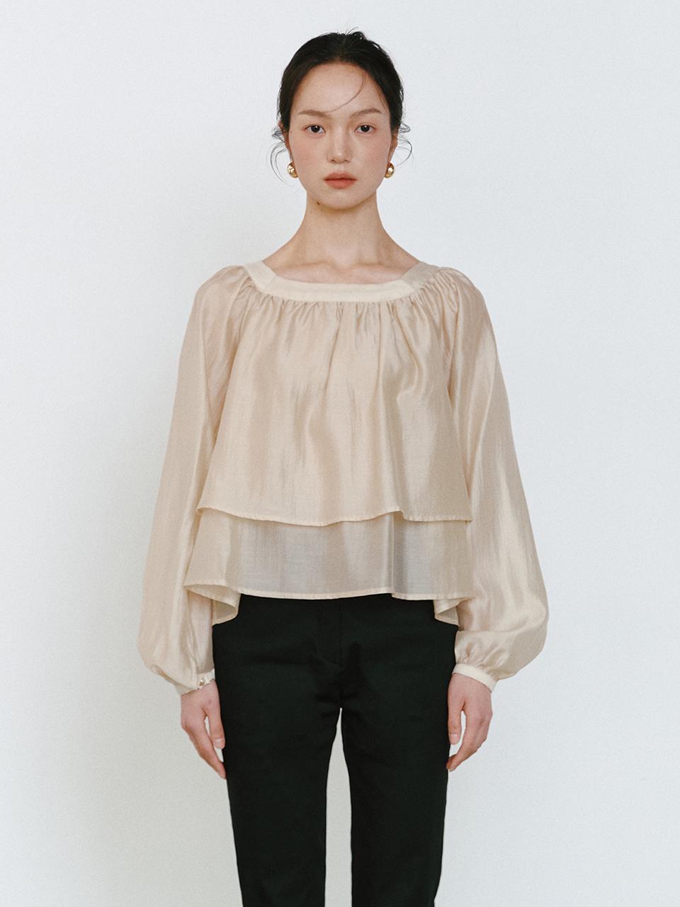더블 레이어드 시어 블라우스_베이지