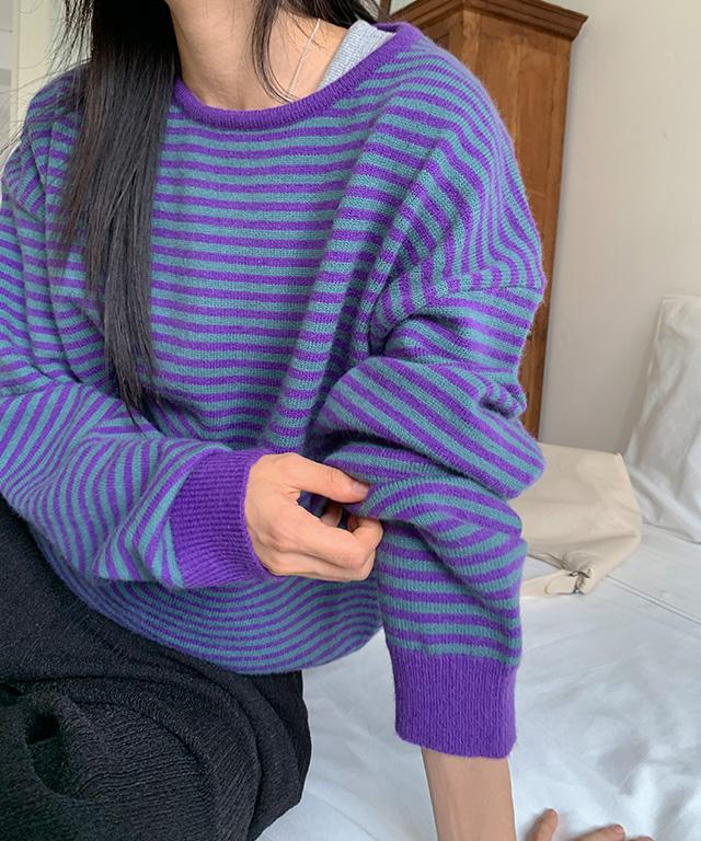 데일리쥬 [MADE] 시모네 워셔블 오버핏 스트라이프 니트