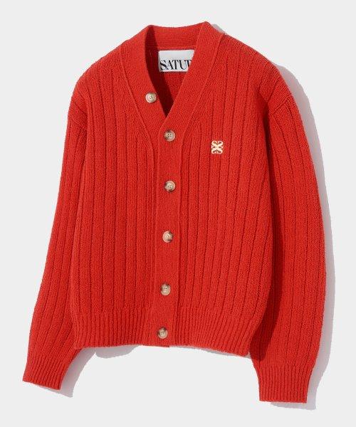 파로 오버 사이즈 부클 가디건 웜 레드