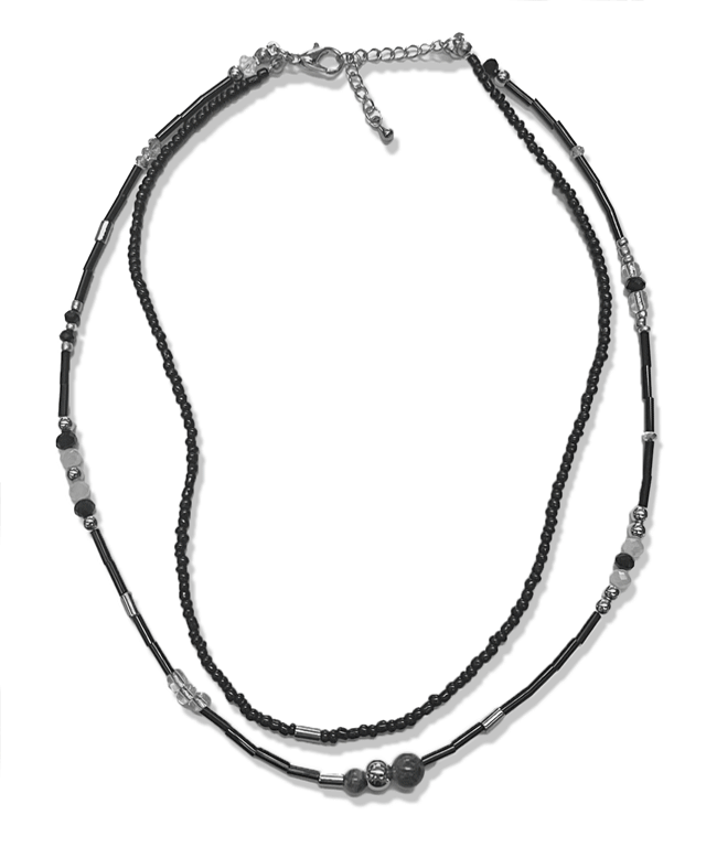 Black & Silver Layered Beads Necklace / 블랙&실버 레이어드 비즈 목걸이