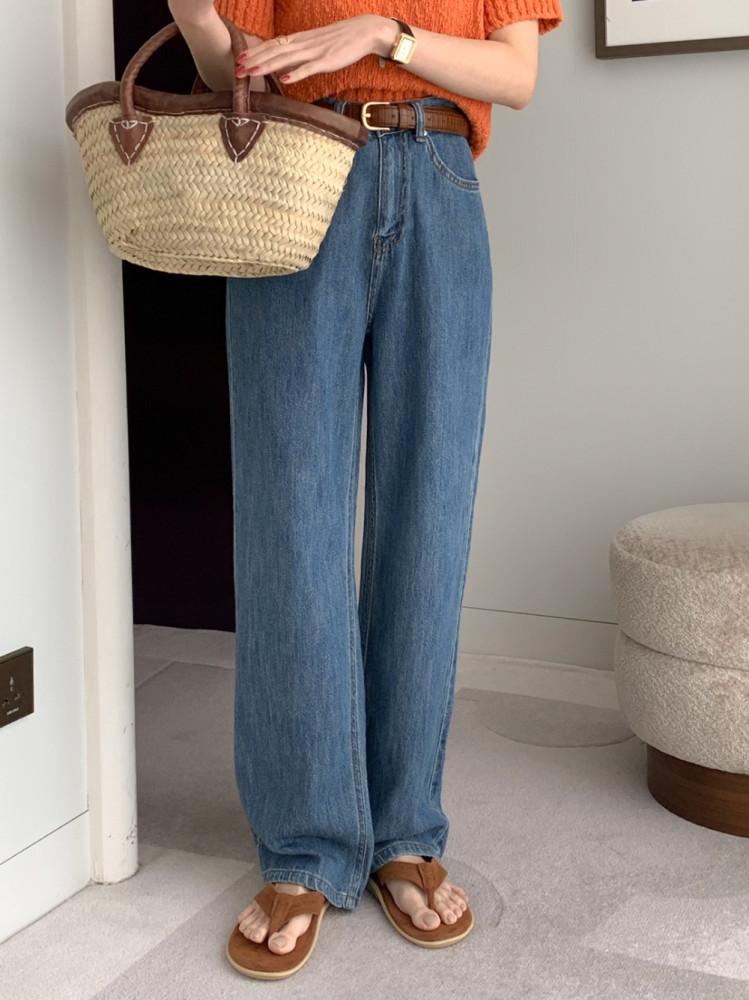 [S당일] 아잉 areing 썸머 와이드 일자핏 연청 중청 보트 린넨 청바지 팬츠 (2color)