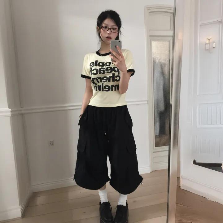 [데일리/문의폭주🖤] 애플 배색 반팔티셔츠-3color
