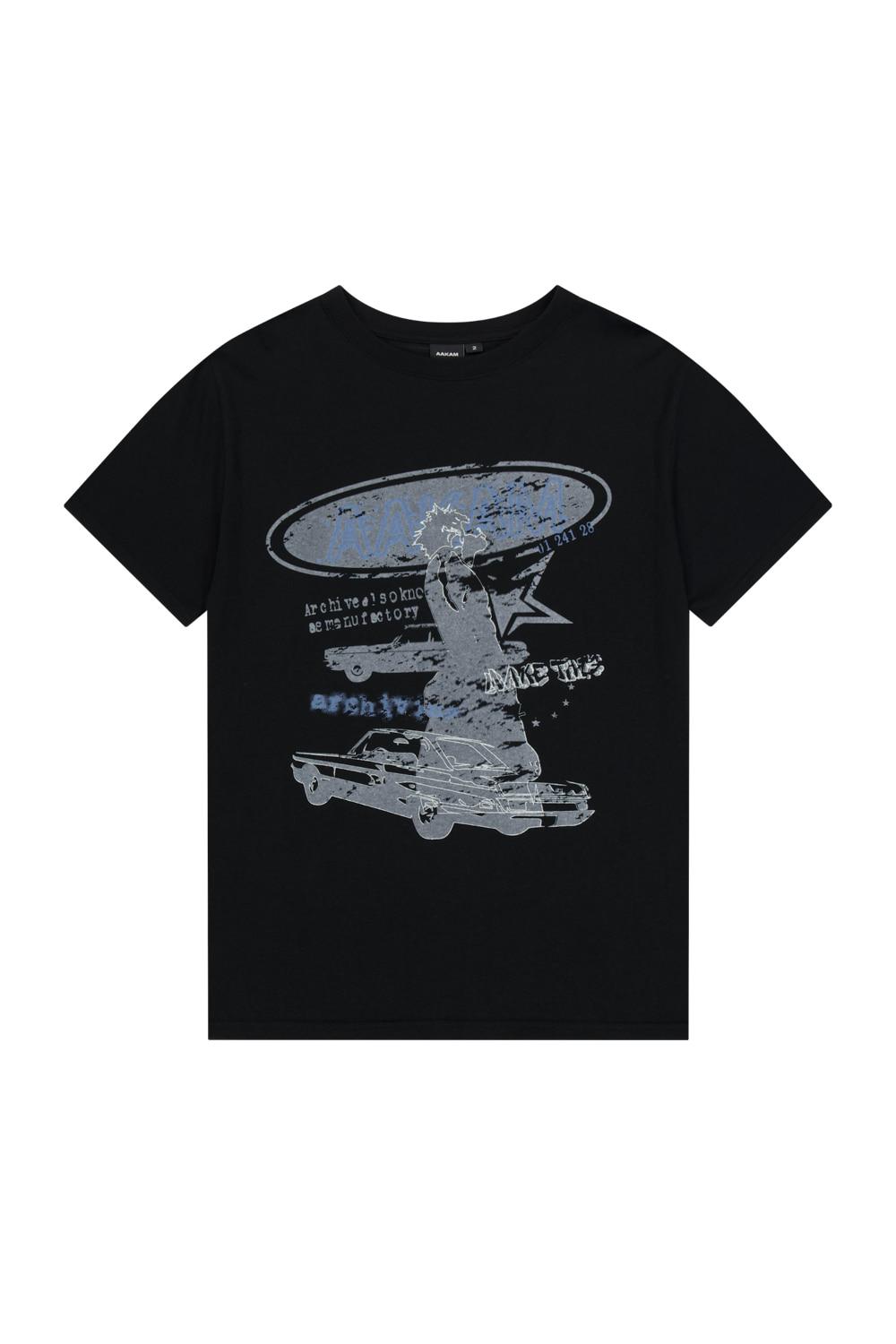 [4.29 예약배송] Cracked VTG Printed Half Top (Black)