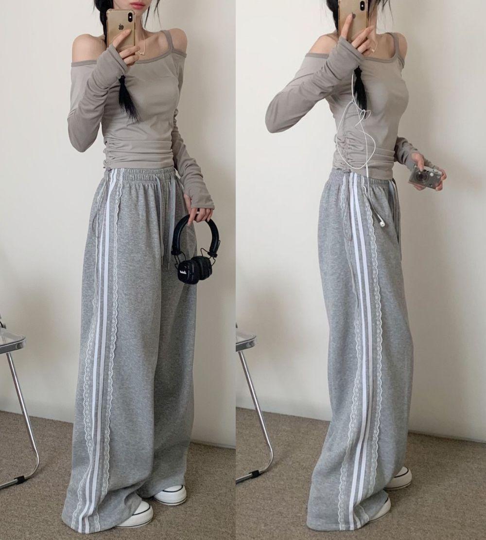 픽데이 [단독기획/고퀄리티] 무브 레이스 조거 트랙 라인 와이드 롱팬츠 트레이닝 바지 (5color)