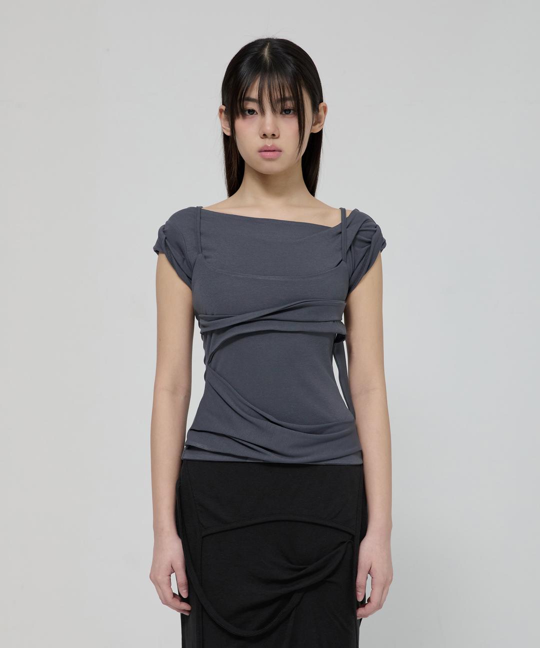 Layered Bustier T-Shirt (FL-108_Charcoal)