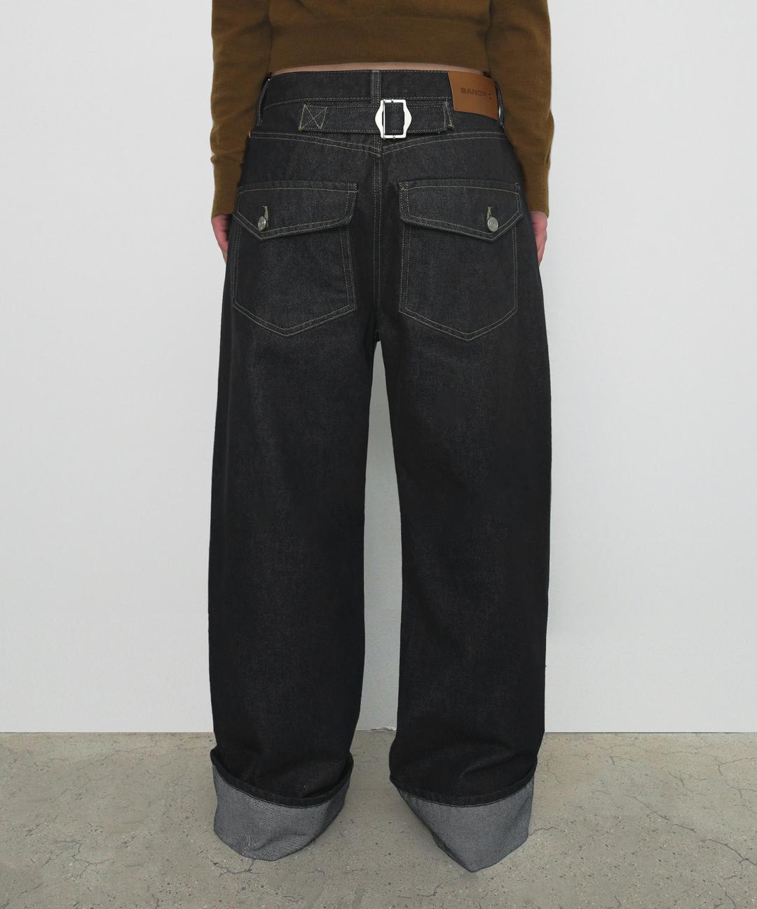 WIDE ROLL UP DENIM PANTS_BLACK