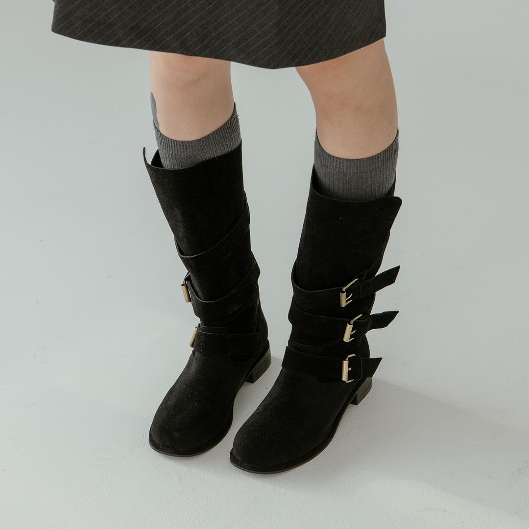 소보 린져 밸트 스웨이드 단화 미들부츠 3cm