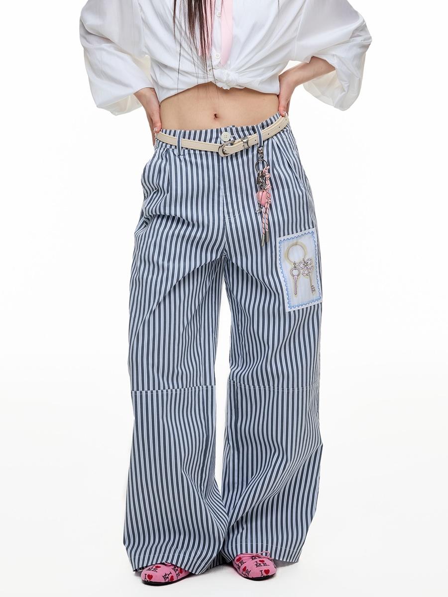 JIKOO Stamp Stripe Wide Pants