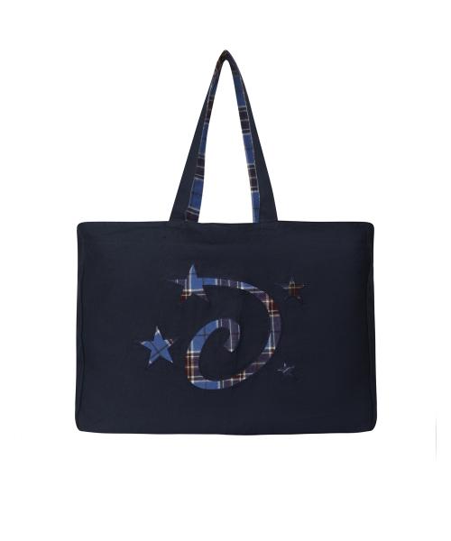 리버서블 체크 로고 빅 에코백 네이비