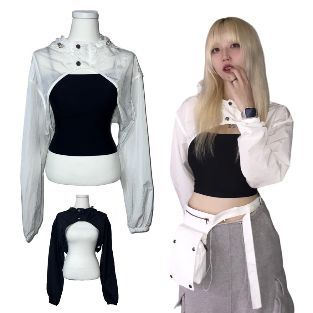 버튼 크롭 후드 볼레로 & 나시 세트 (2color)