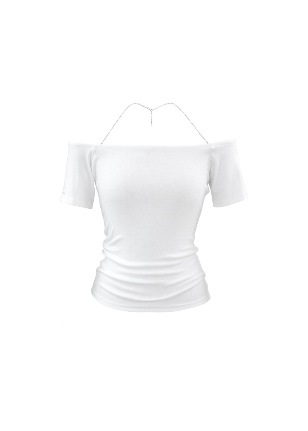 Shiny mimi off-shoulder t-shirt (White)